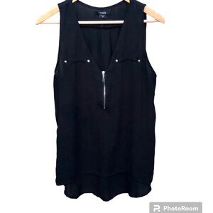 Black Shirt Sheer Silver Zipper Sleeveless Sz. XL